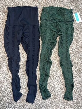 NWT! Sweetflexx Resistance Band High Rise Leggings in Black & Forest Green Sz 4